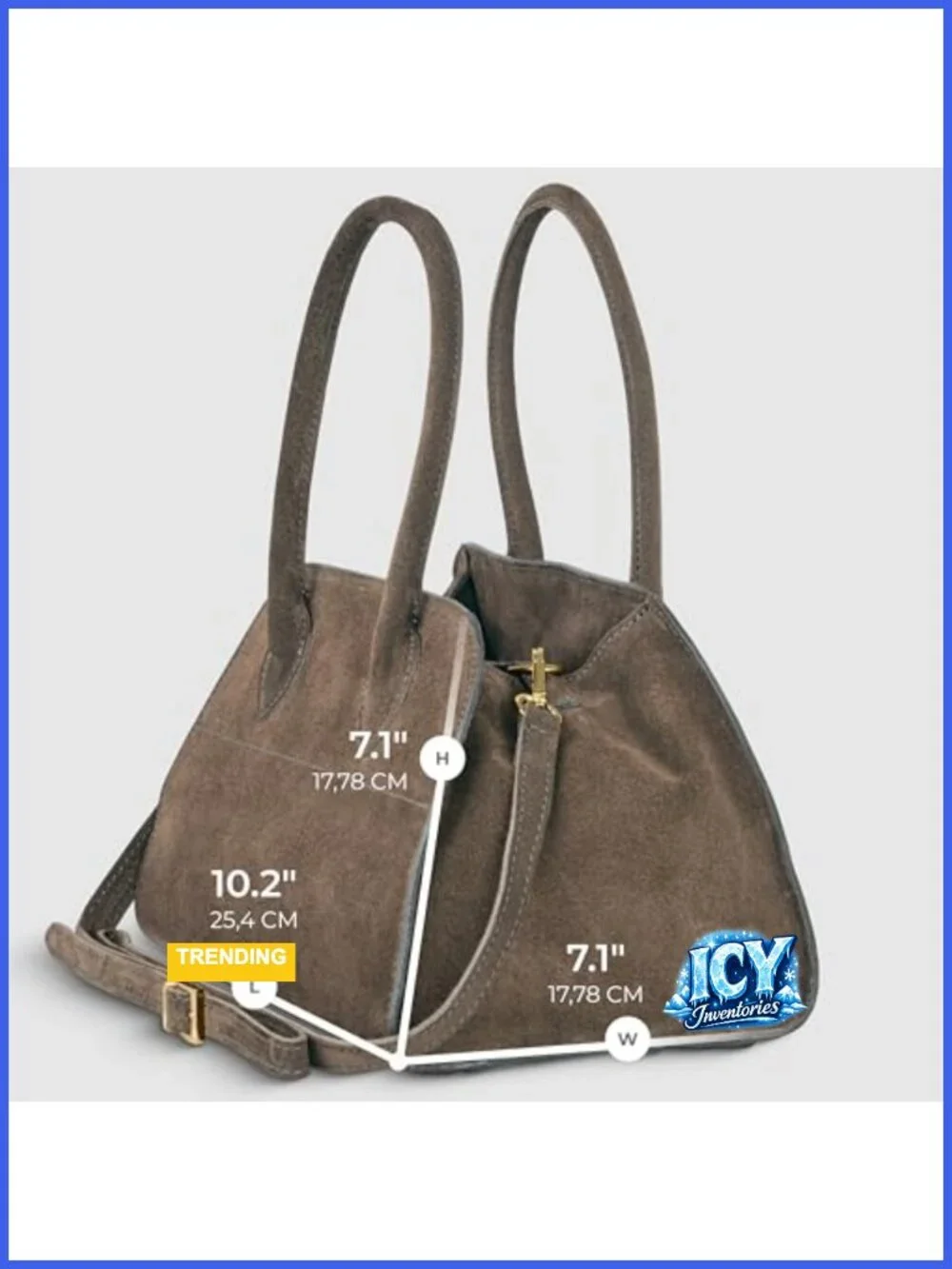 Genuine Suede Top-Handle Satchel Handbag with Detachable Strap